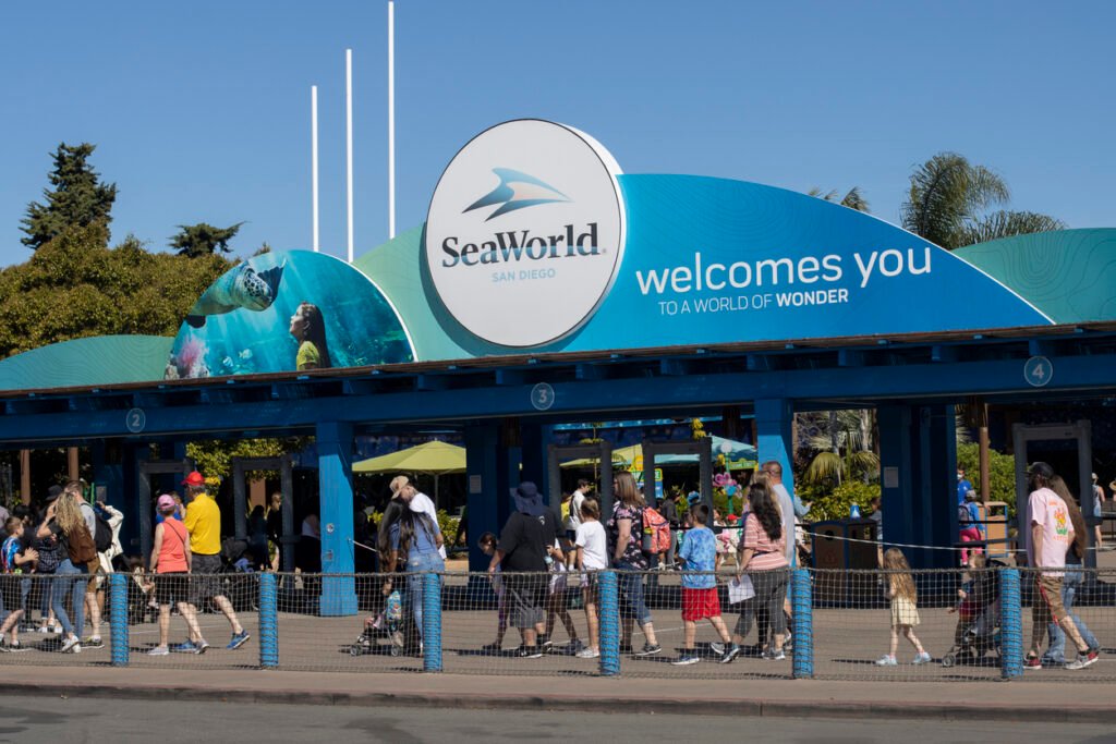 At the heart of San Diego, California, USA, stands the iconic entrance to SeaWorld, a beacon of adventure and marine conservation, inviting visitors to immerse themselves in unforgettable experiences with aquatic life and thrilling attractions.